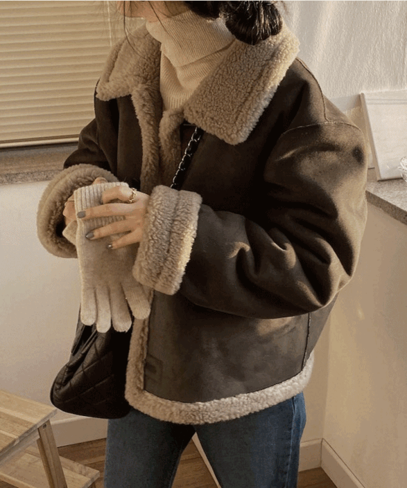 [3color] 카라넥 오버핏 스웨이드 양털 레더 무스탕