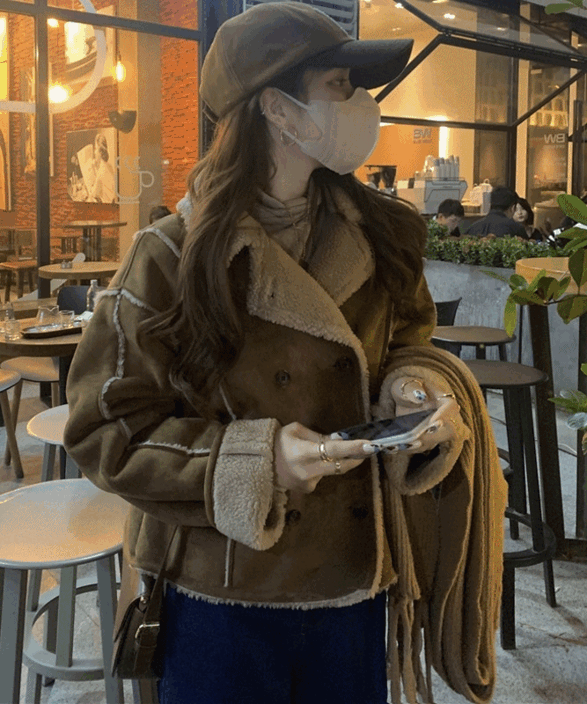 [캐주얼] 겨울 무스탕 더블버튼 양털 도톰 자켓