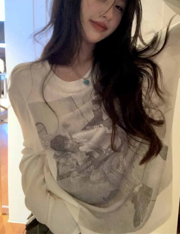 [힙한무드] 유니크 프린트 박시 루즈핏 긴팔 티셔츠