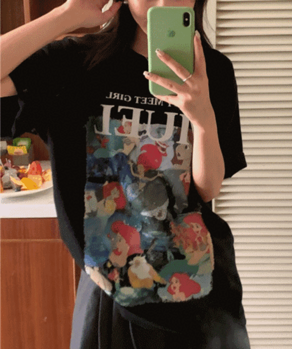 [귀여워!/2col] 인어공주 프린팅 루즈핏 반팔 티셔츠