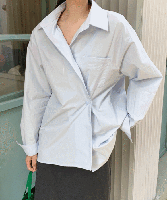 사선 단추 랩 카라넥 루즈핏 긴팔 셔츠 블라우스 3color