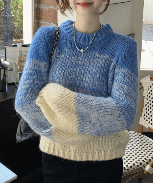 [따듯,도톰] 겨울 루즈핏 크루넥 그라데이션 스웨터