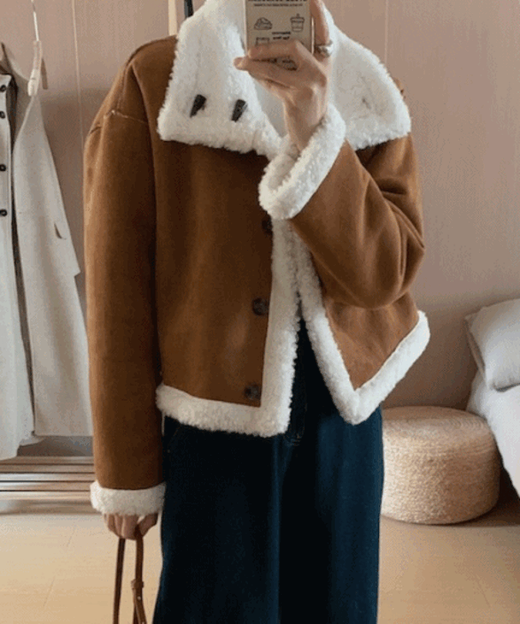 [도톰/양면착용!] 리버시블 카라넥 양털 무스탕 자켓 2color