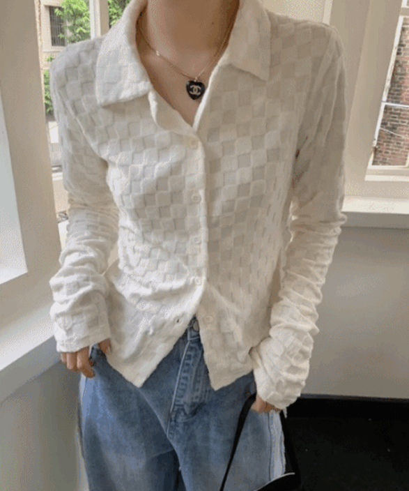 [유니크패턴!] 슬림 체크보드 패턴 카라 셔츠